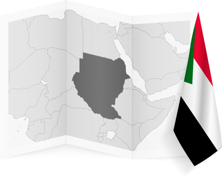 Sudan grayscale map and hanging flag. png