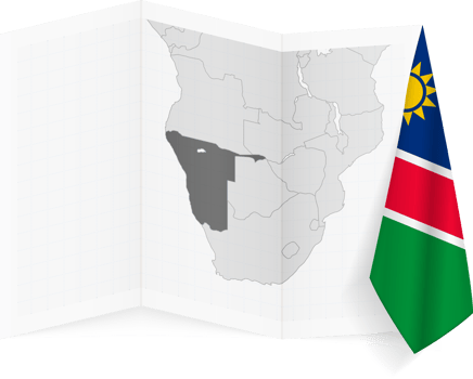 Namibia grayscale map and hanging flag. png