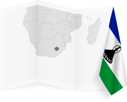 Lesotho grayscale map and hanging flag. png