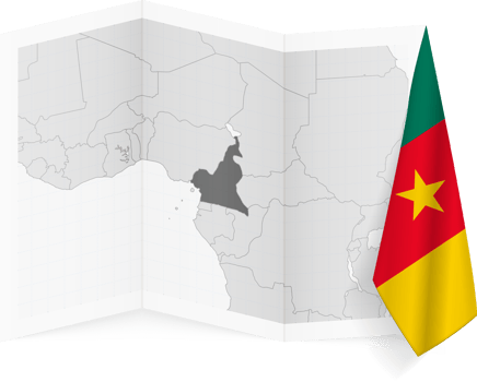 Cameroon grayscale map and hanging flag. png