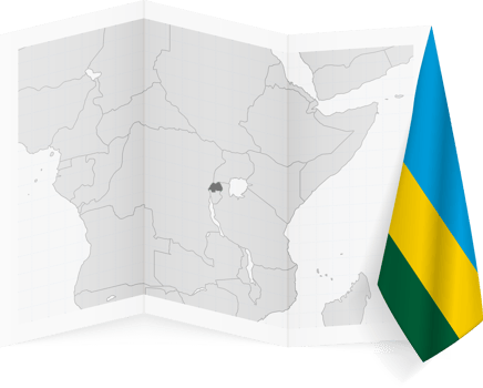 Rwanda grayscale map and hanging flag. png
