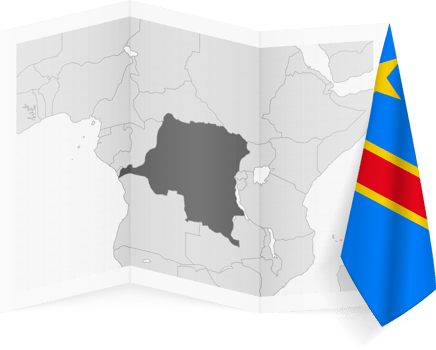 DR Congo grayscale map and hanging flag. png