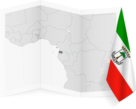 Equatorial Guinea grayscale map and hanging flag. png
