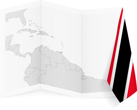 Trinidad and Tobago grayscale map and hanging flag. png
