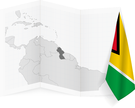 Guyana grayscale map and hanging flag. png