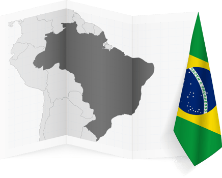 Brazil grayscale map and hanging flag. png