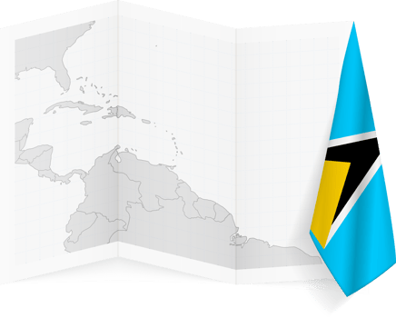 Saint Lucia grayscale map and hanging flag. png