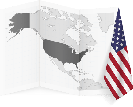 USA grayscale map and hanging flag. png