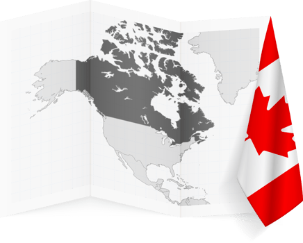Canada grayscale map and hanging flag. png