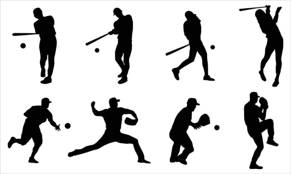 Baseball players silhouettes vector