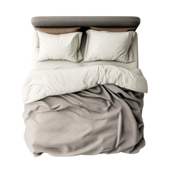 Bed with plaid blanket and pillows png