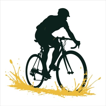 Bicycling is written on a sign that a man is riding. vector