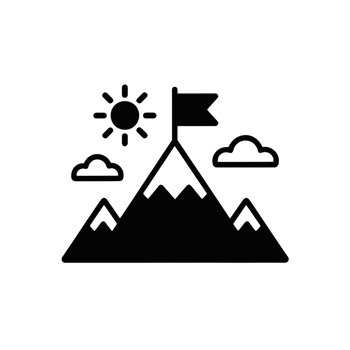 A simple black icon shows a mountain with a flag at the peak, accompanied by the sun and two clouds cutouts png