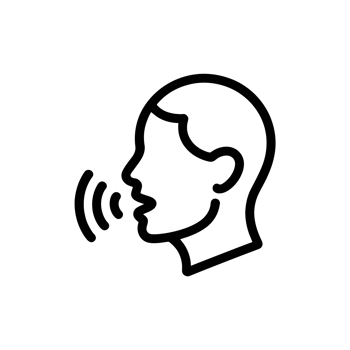 A simple line drawing depicts a human head in profile, with sound waves emanating from the mout cutouts png
