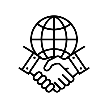 Two hands shake beneath a globe, symbolizing global cooperation and partnership. cutouts png