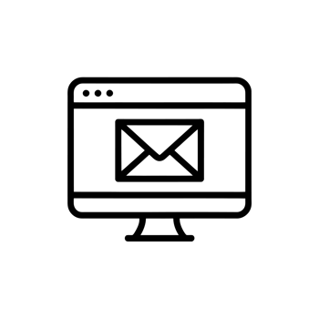 A simple black icon shows a computer monitor displaying an envelope, symbolizing email communication cutouts png