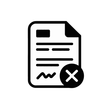 A black icon shows a document with a large X symbol, indicating cancellation or deletion. cutouts png