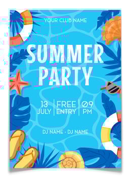 Summer Party Invitation Poster with Tropical Leaf. vector