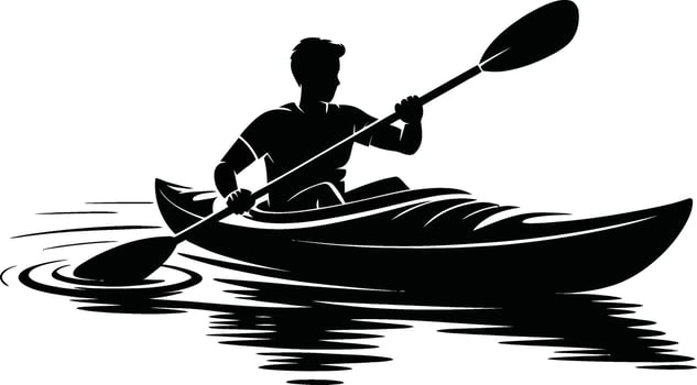 Silhouette of a person kayaking on a calm water surface vector