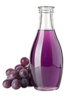 Glass bottle of grape juice with fresh purple grapes, natural drink, organic healthy beverage png