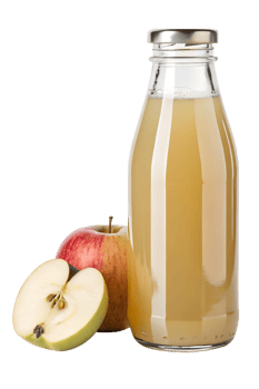 Fresh apple juice bottle surrounded by ripe red apples, natural and healthy drink concept png