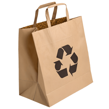 Simple brown paper shopping bag with recycling symbol, eco-friendly sustainable packaging concept png