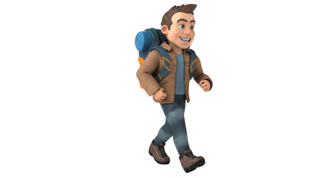 A cartoon man with a backpack walking png