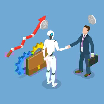 3D Isometric Flat Illustration of Contract With Ai Robot, Shaking Hands with Robot vector