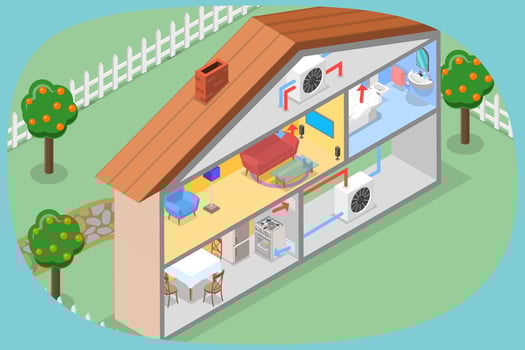 3D Isometric Flat Illustration of Central Air Conditioning System, HVAC vector