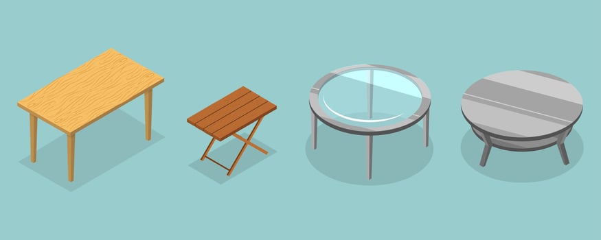3D Isometric Flat Illustration of Tables Collection, Wooden Furniture vector