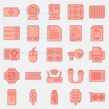 Icon set of computer components. Computer components elements. Icon in two tone style. vector