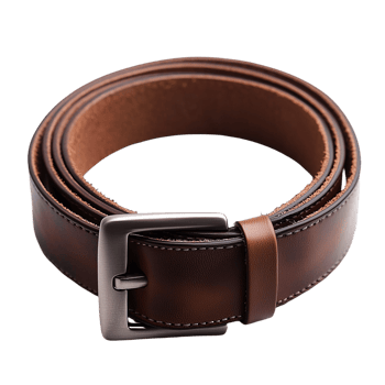 Stylish brown leather belt with metal buckle fashion accessory item isolated on transparent background png
