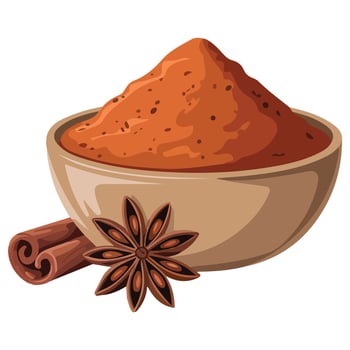 Ground cinnamon spice in small bowl isolated illustration on white background vector