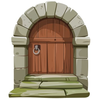 Stone castle archway with wooden door entrance vector