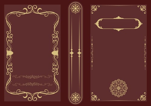 Elegant vintage book cover design featuring golden ornamental elements on a dark burgundy background. Ideal for classic book templates, wedding invitations, or luxury packaging. vector