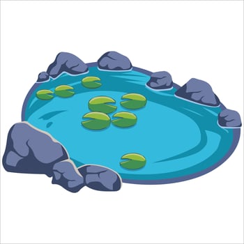 Tranquil water pond with stones isolated illustration on white background vector