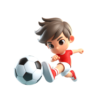Cartoon boy soccer player kicks ball with energy. Youth sports illustration. png