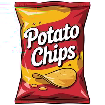 Crunchy potato chips in fluted packaging design isolated illustration on white background vector