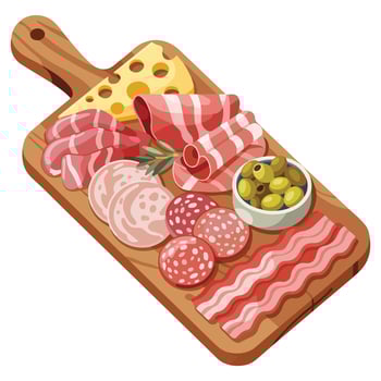 Gourmet platter of assorted cold cuts and cheese isolated illustration on white background vector