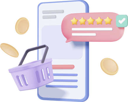 3d mobile phone with price tags for shopping. Basket with promotion discount coupon png