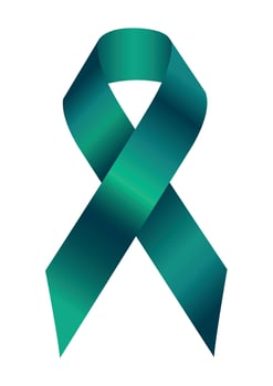 Realistic Awareness teal ribbon. Agoraphobia, anxiety disorder, cervical cancer, food allergies, ovarian cancer, panic disorder, ptsd day concept. 3d tape EPS 10. Design Template for poster, Website vector