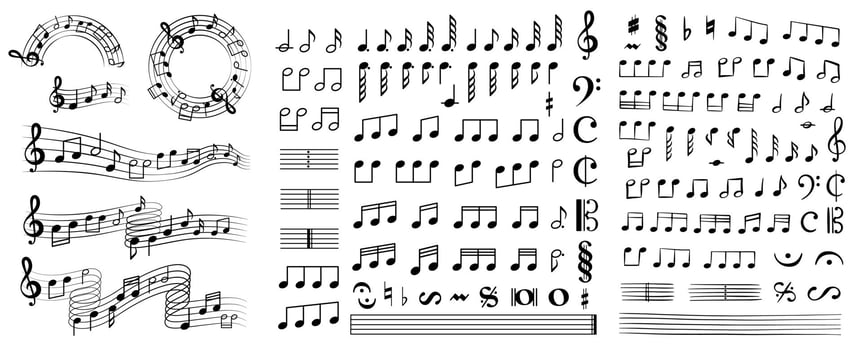 Musical Notes and Staff Lines. Melody Background Set vector