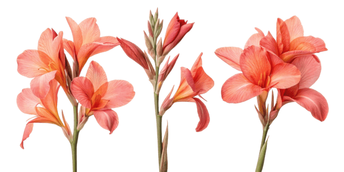 Canna flowers bloom in vibrant shades of orange and pink showcasing their beauty and elegance in nature garden png