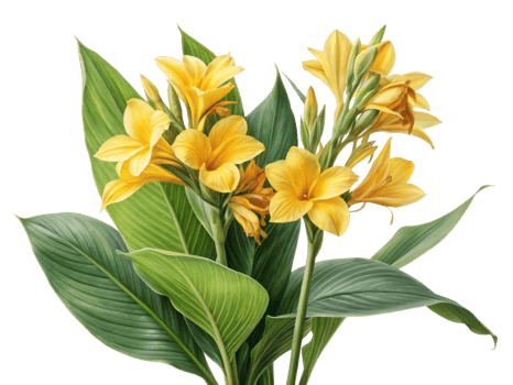 Bright and vibrant canna flowers bloom beautifully among lush green leaves creating stunning display of nature artistry png