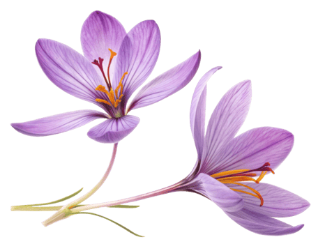 Saffron flower blooms showcase vibrant purple petals and delicate yellow stamens, symbolizing beauty and elegance in nature png