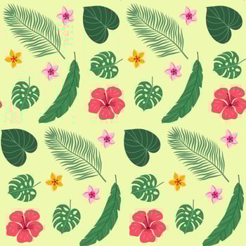Tropical plant leaves pattern. Modern botanical illustration of monstera, palm leaf, banana leaf hibiscus. vector