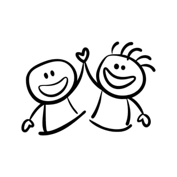 Childhood Fun, Line Art Cartoon of Smiling Children vector