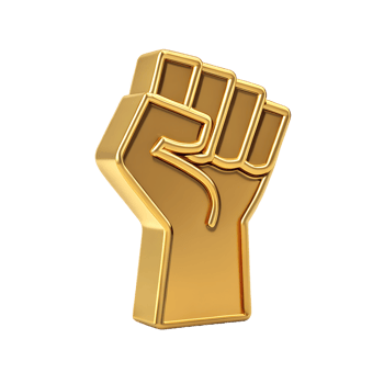 A powerful raised gold fist signifying strength unity and solidarity a 3D render of a clenched hand representing protest activism and social justice png