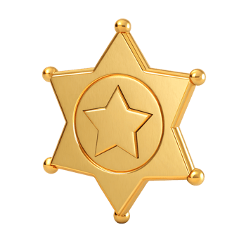 A golden sheriff's badge 3d render star award achievement icon isolated transparent background for law enforcement design png