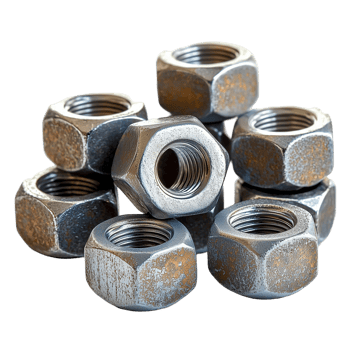 Collection of metal nuts construction hardware industrial parts isolated on transparent background png